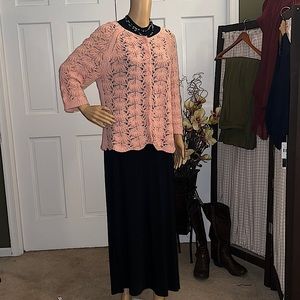 PRESWICK & MOORE Pink Button Front Crochet Cardigan Size XL~EUC!